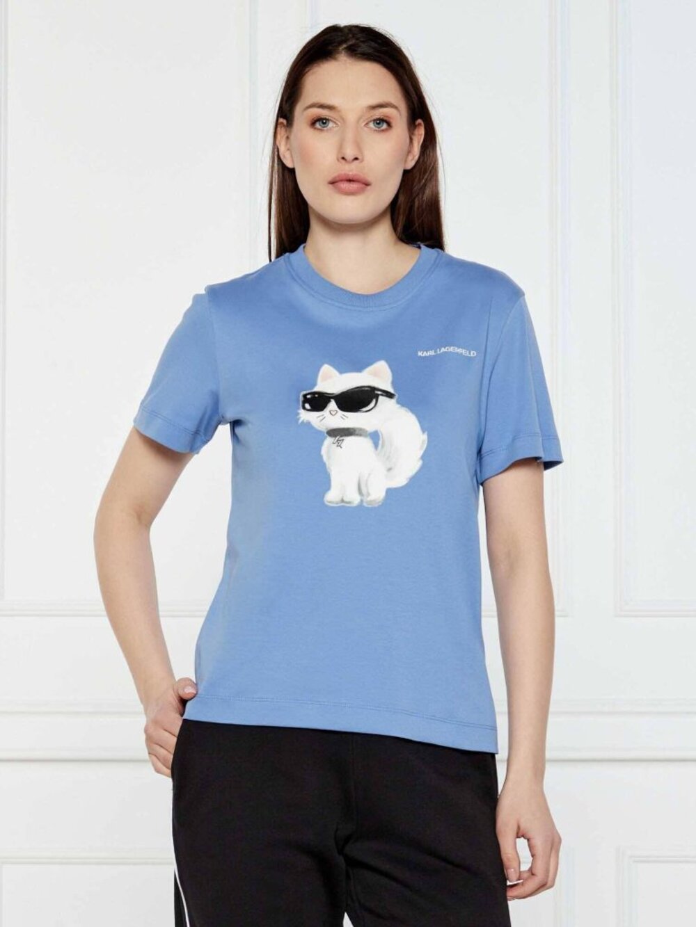 NWT Karl Lagerfeld Paris Ikon Choupette Graphic T-Shirt Blue [XL]